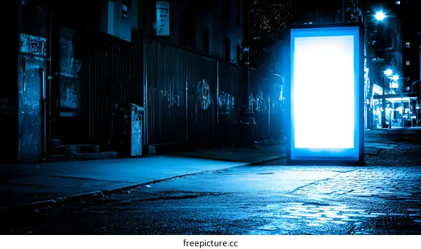 Blank Billboard in a City Alley at Night