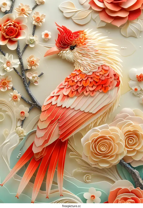 Paper Bird and Flowers Artwork