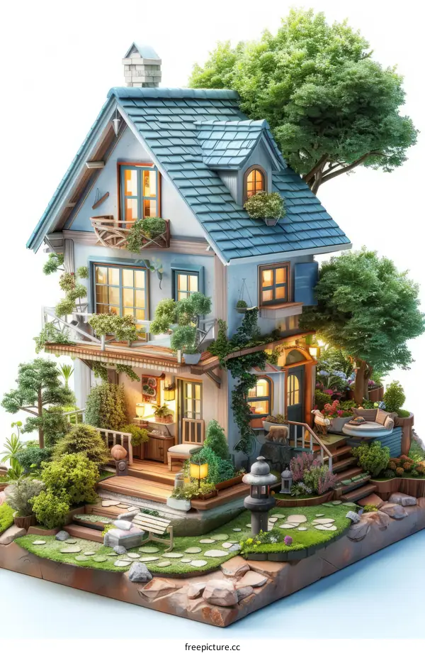 A cozy home nestled in a lush garden