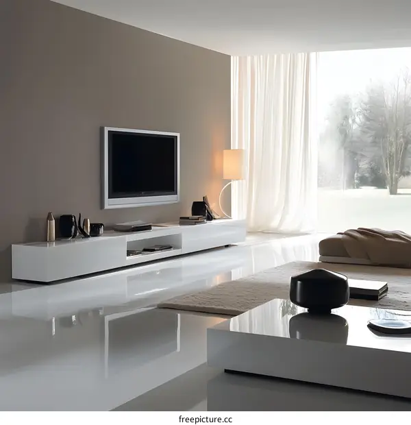 Modern Living Room Interior Design with White Furniture and Large Windows