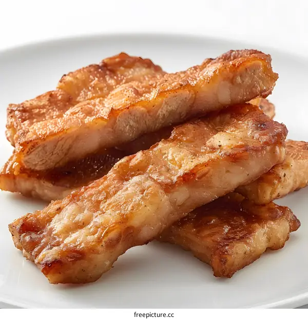Delicious fried pork belly on a white plate