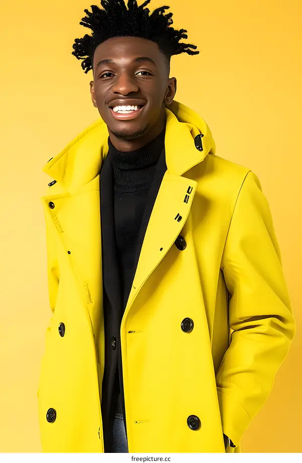 Smiling African American Man Wearing a Yellow Coat