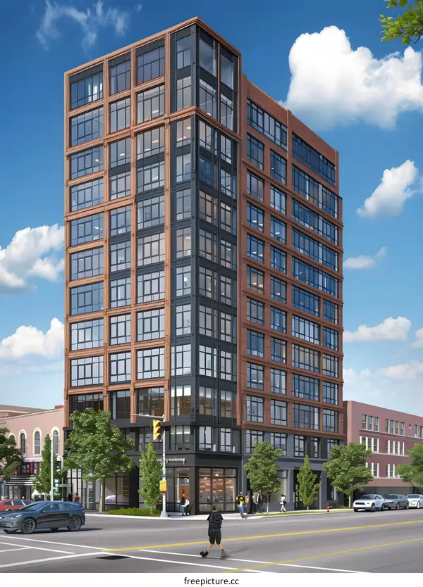 Modern Brick Building with Large Windows in Urban City