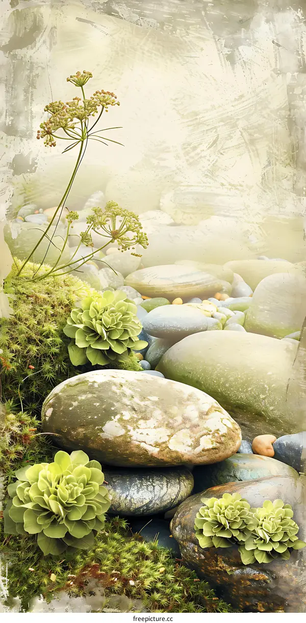 Green Plants and Stones in a Natural Setting