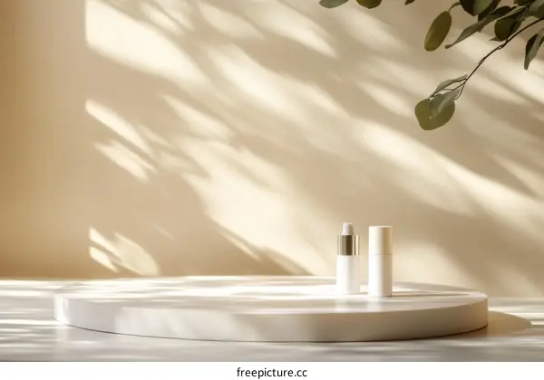 Elegant Cosmetic Display with Natural Light and Shadows