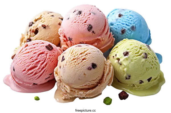 [Transparent Background PNG]Colorful Ice Cream Scoops with Chocolate Chips
