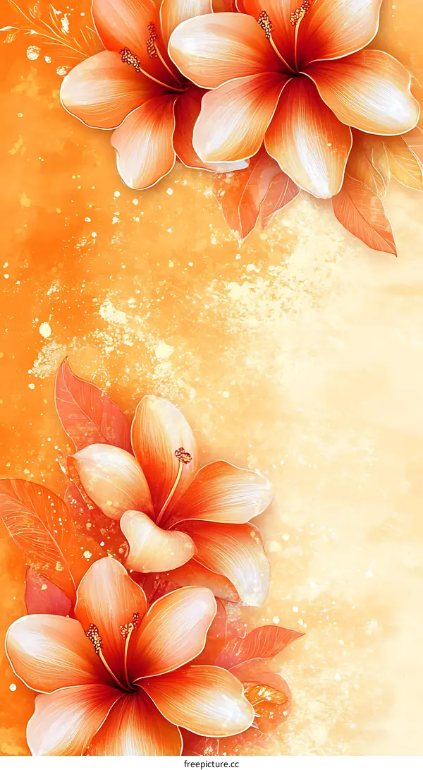 Orange Floral Watercolor Background Design