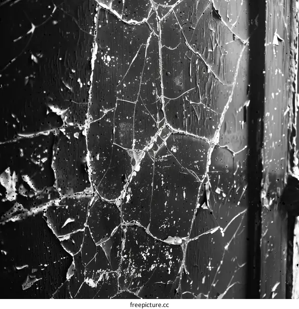 Close-Up of Cracked Paint on Black and White Wall