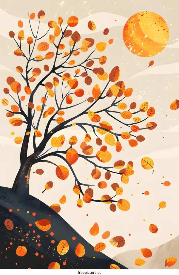 Autumn Leaves Falling From Tree Illustration