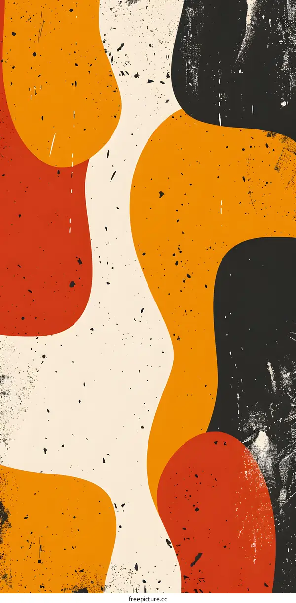 Abstract Art Background With Wavy Shapes And Red Orange And Black Colors