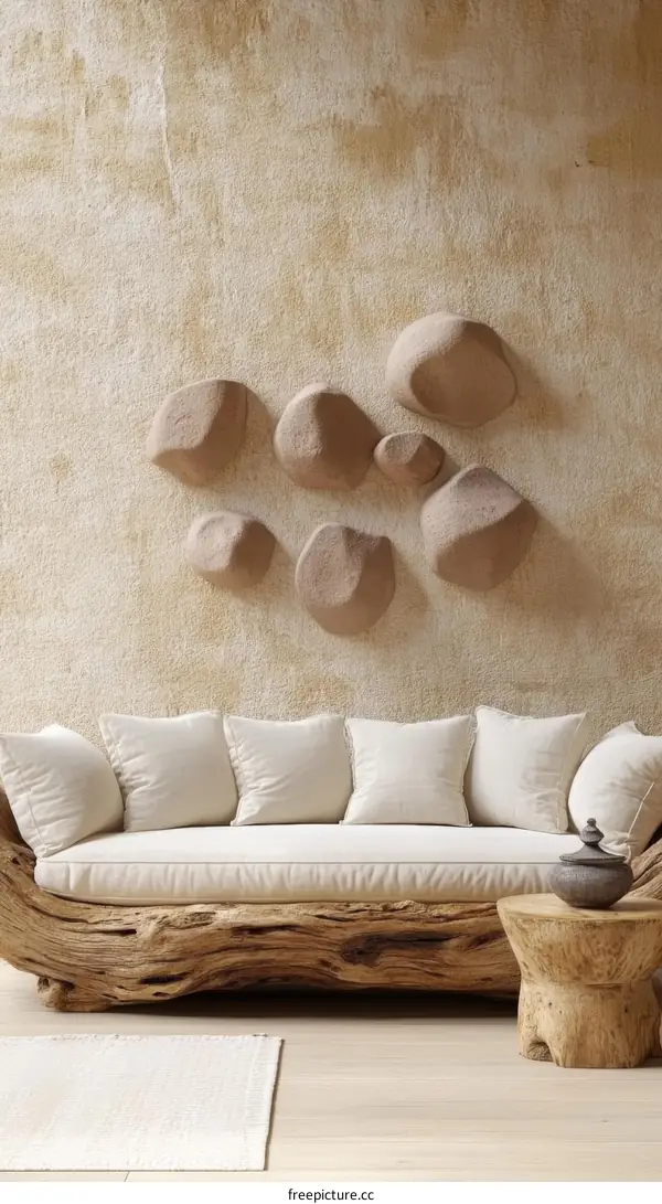 Rustic Living Room Sofa with Stone Accents