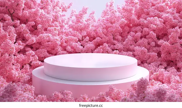 Pink Cherry Blossom Display Podium Scene