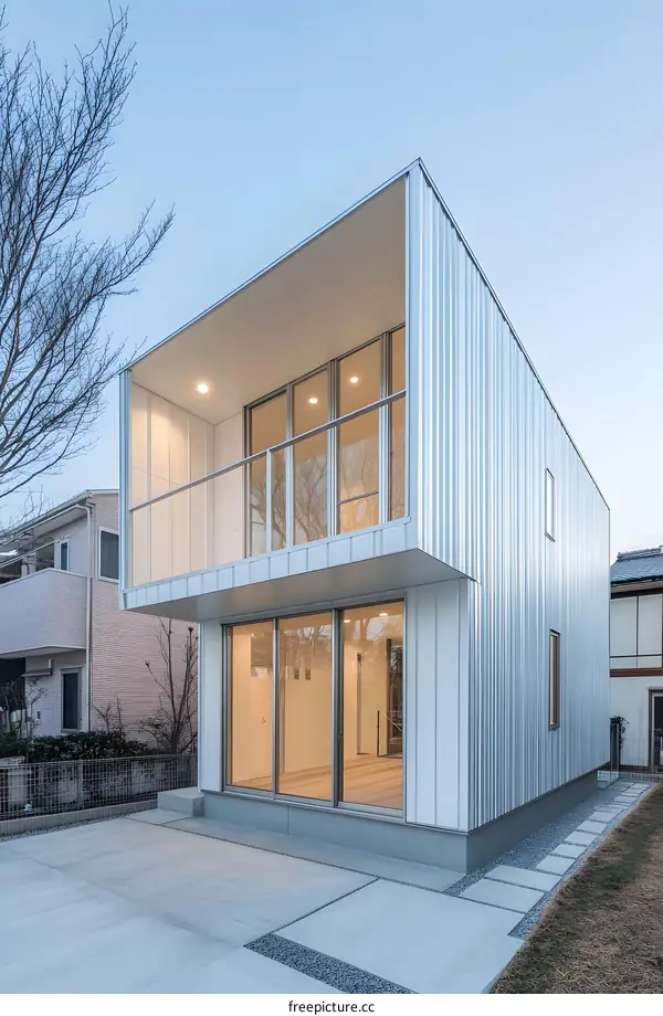 Modern Two Story House with Grey Siding and Large Windows