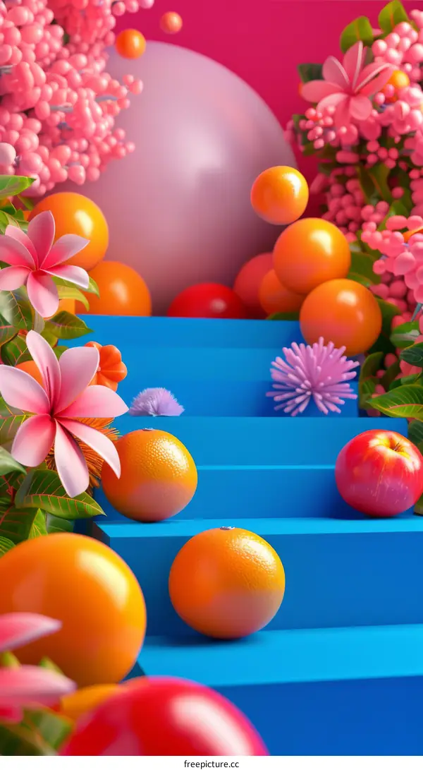 Colorful Fruit and Flower 3D Illustration