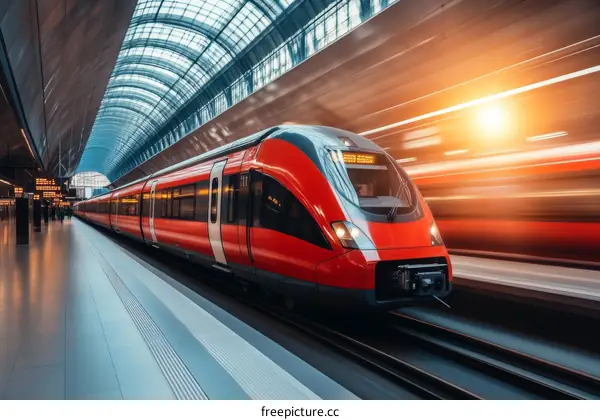 High-Speed Train Arriving at Modern Station