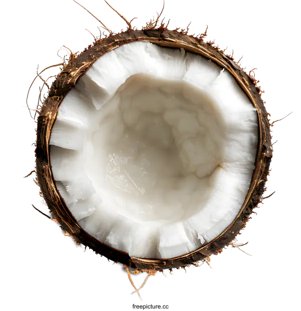 [Transparent Background PNG]Fresh cracked coconut on white background