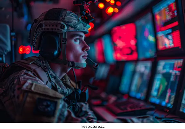 Soldier Utilizing Advanced Workstation for Mission Control