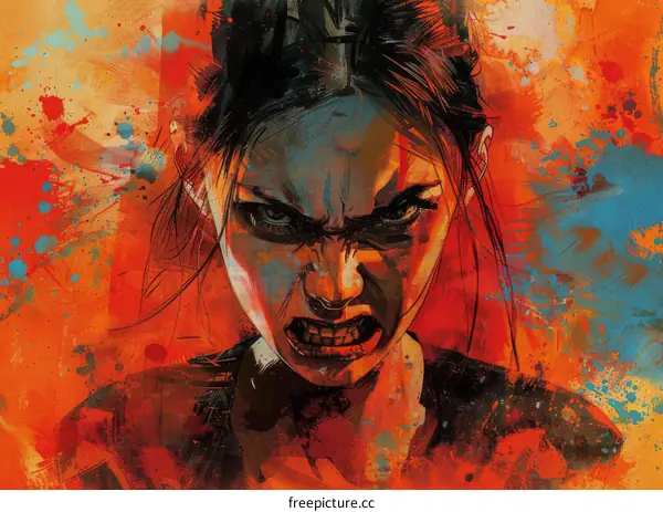 Close-up of a womans face with an angry expression on her face