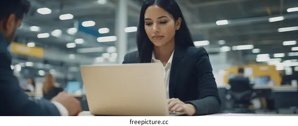 Focused Businesswoman Working On Laptop In Office