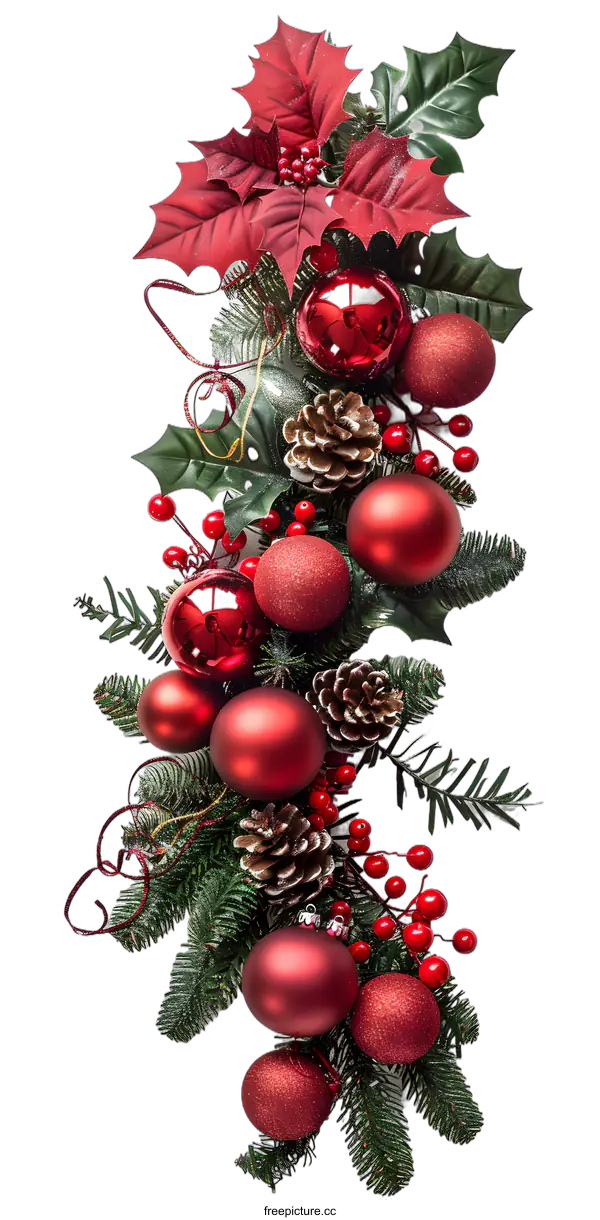 [Transparent Background PNG]Christmas Decoration With Red Ornaments And Pine Cones