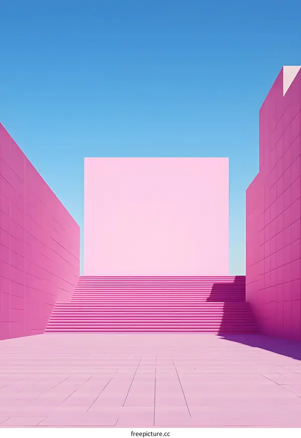 Pink Minimalist Architectural Design with Stairs