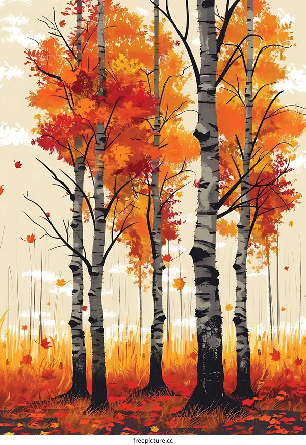 Autumn Birch Trees Illustration