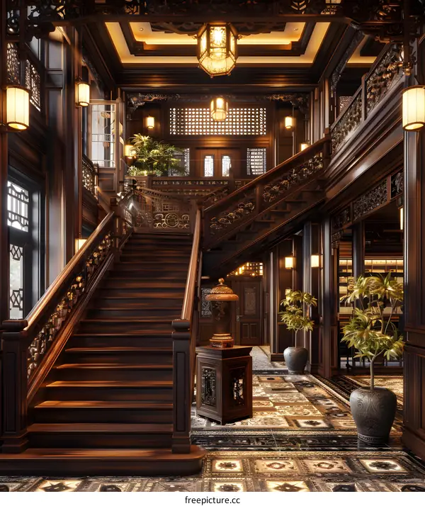 Traditional Chinese Style Interior Design Staircase