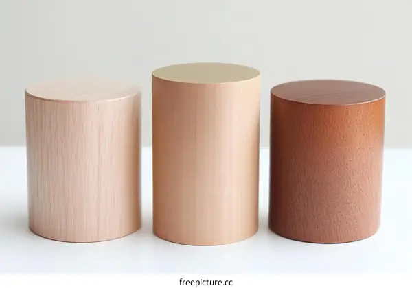 Three Wooden Cylindrical Display Stands