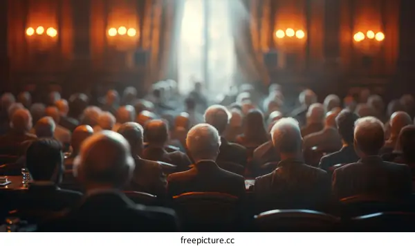 Audience listens to a speaker at a conference
