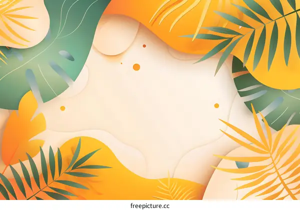 Tropical Leaves Paper Cut Style Background