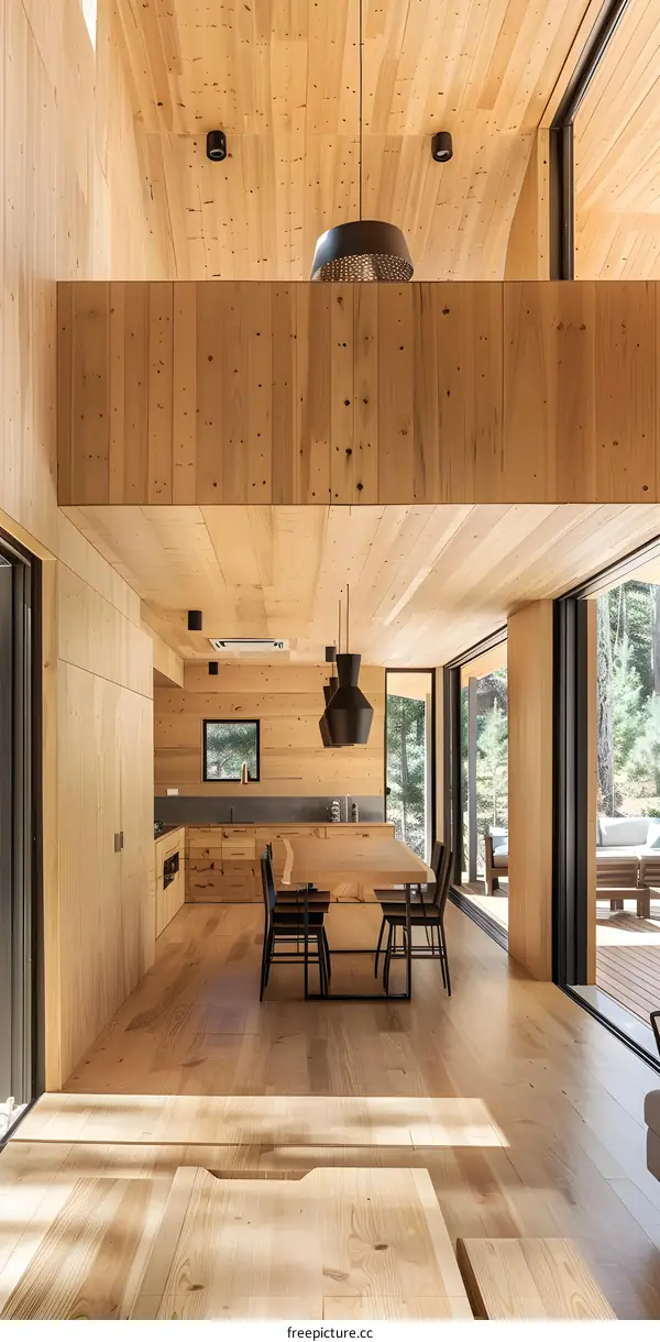 Modern Wooden Interior Design with Large Windows and Natural Light