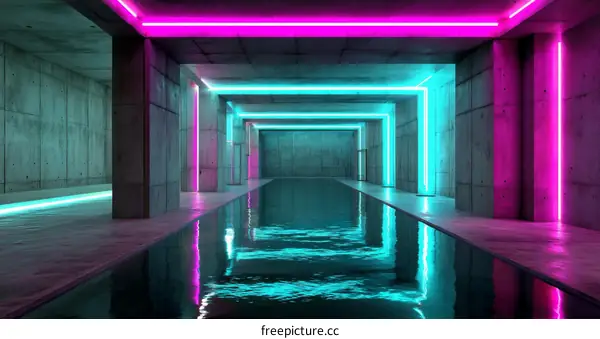 Neon Pool in a Concrete Tunnel Illustration