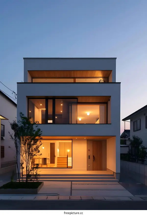 Modern Two Story White House with Wooden Details