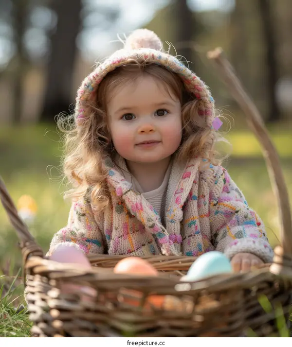 Little Girl with Basket of Easter Eggs