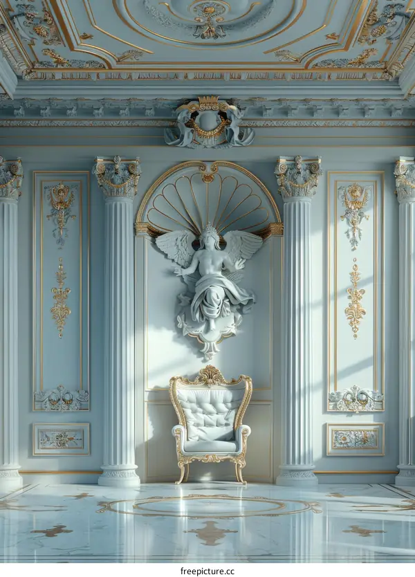 Elegant Light Blue Interior Room with Luxury Armchair