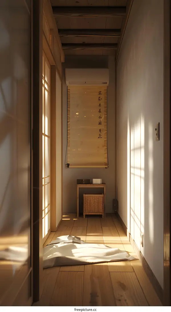 Japanese Style Interior Design with Wooden Floor and Sliding Doors