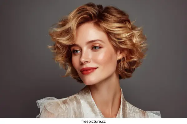 Beautiful Woman with Fashionable Short Curly Hair