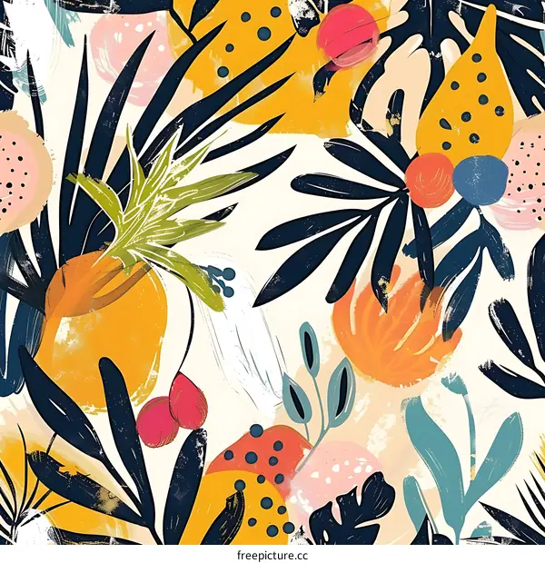 Tropical Leaves and Flowers Seamless Pattern