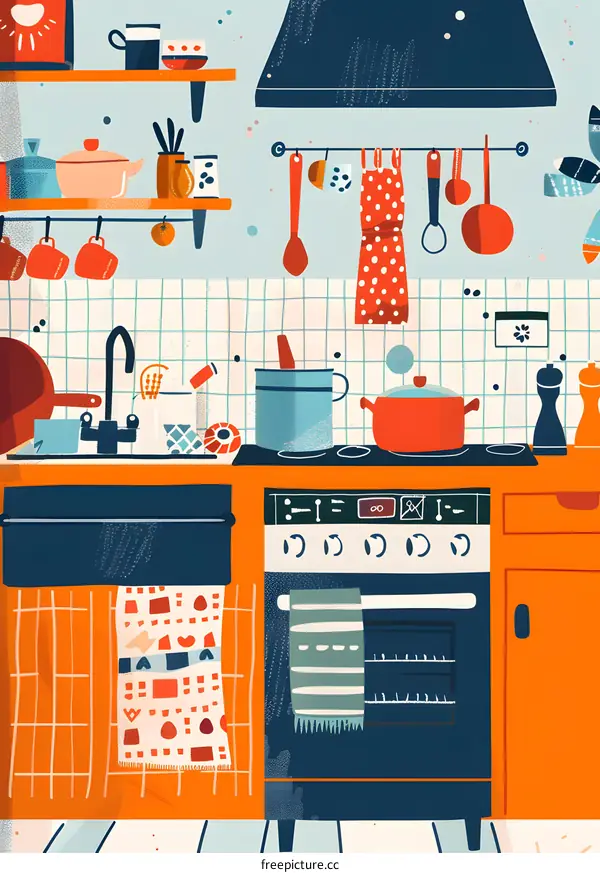 Kitchen Illustration with Stove and Oven