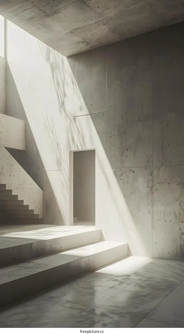 Modern Concrete Building Interior With Sunlight