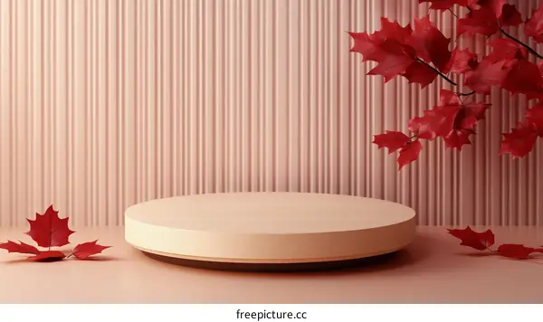 Autumnal Display Podium with Red Leaves