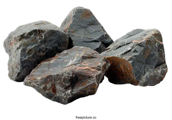 [Transparent Background PNG]Black stones of different sizes on a transparent background