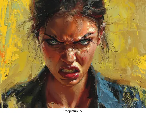 Expressive Portrait of an Angry Woman - Oil Painting