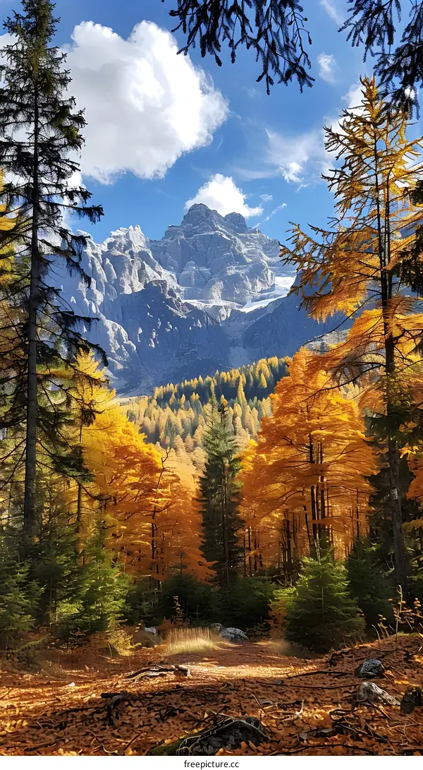 colorful autumn trees with mountain in the background
