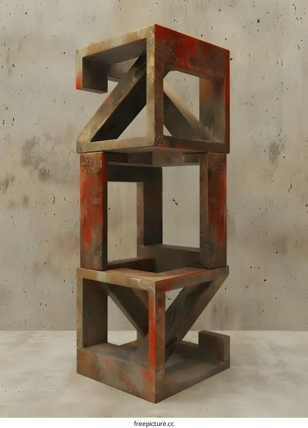 Abstract Metal Sculpture in Grey Background