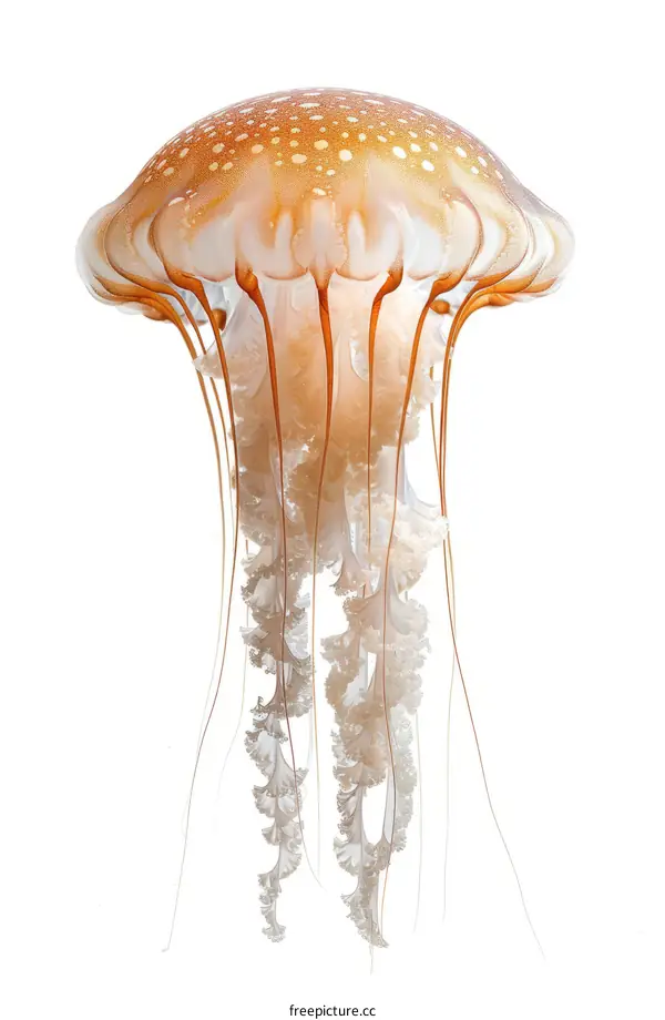 A beautiful orange jellyfish with long, trailing tentacles