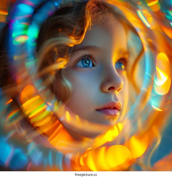 Portrait of a young girl with blonde hair and blue eyes