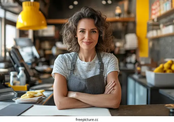 Woman in Cafe Working Portrait