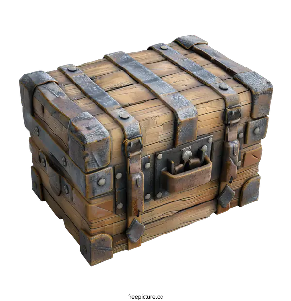 [Transparent Background PNG]Old wooden chest with metal hinges