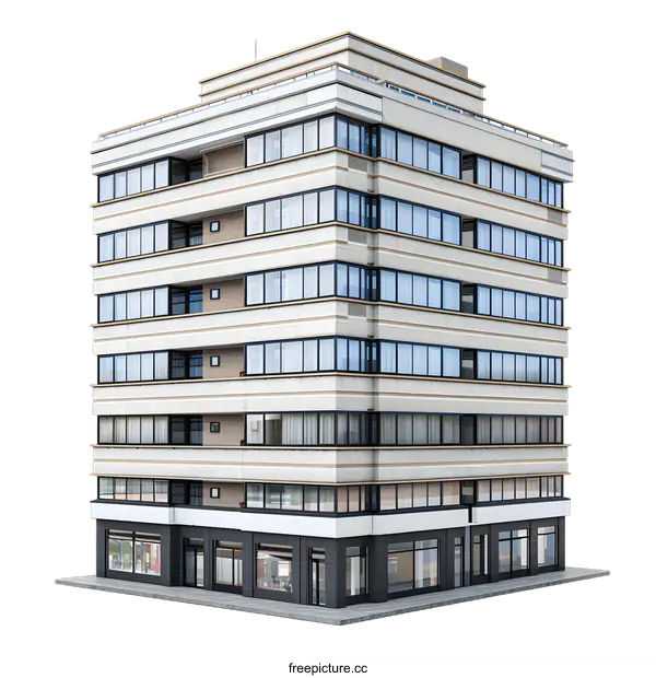 [Transparent Background PNG]Modern 3D Design of a Building with Glass Windows
